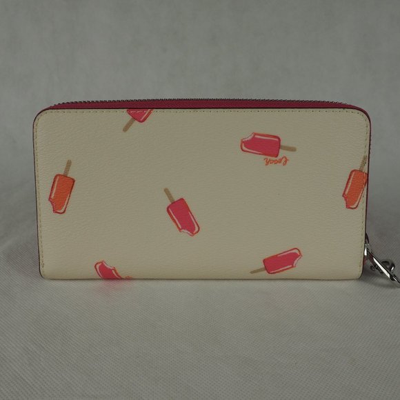 Coach Wallet Long Zip Around Leather Popsicle Print Chalk White Pink Multi C4530 - Picture 5 of 10